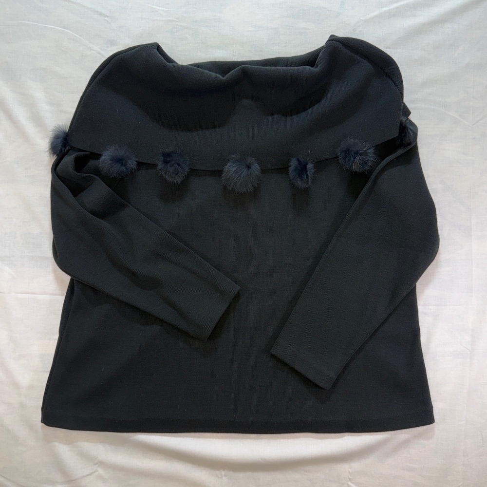 Nina Leonard Womens 1X Black Knit Skirt Set Pom Pom Collar Portrait Neck 2 Piece - Picture 4 of 8